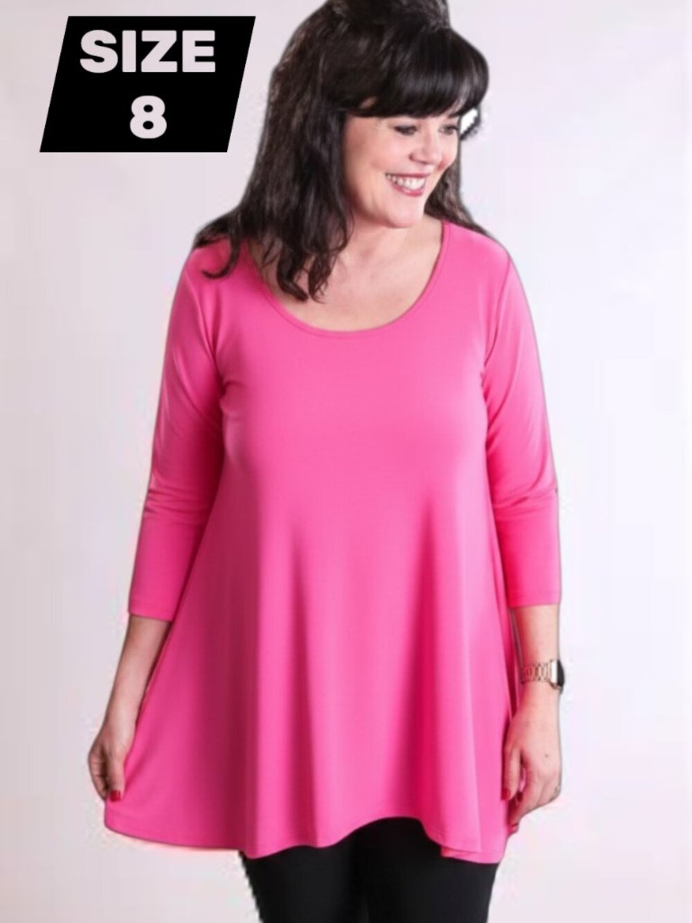 SYMPLI Bright Pink Scoop Neck Long Sleeve Tunic Top - Size 8 - Fits Generous
